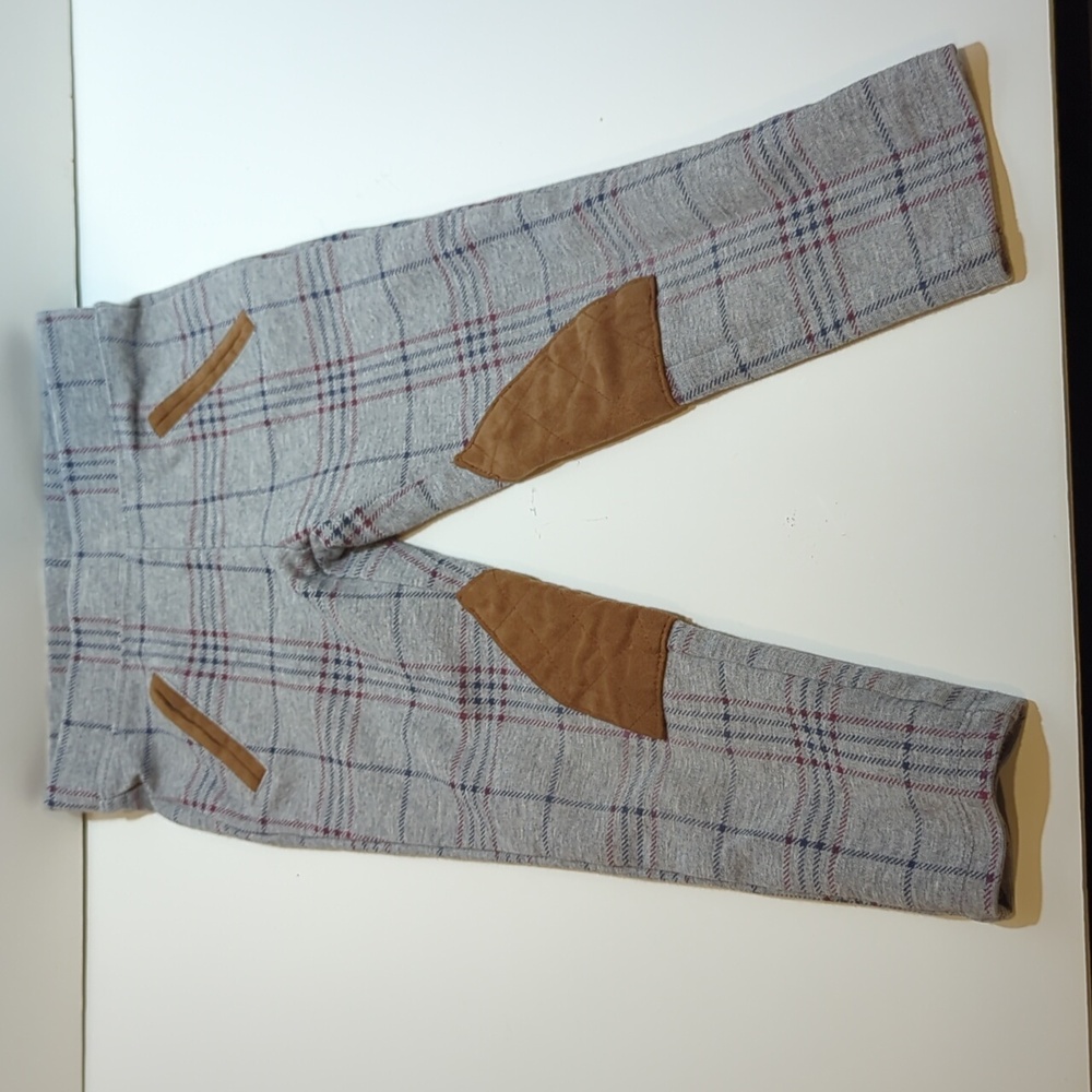 Hope & Henry Riding Pants Size 3 Gray Plaid Brown Suede Patches